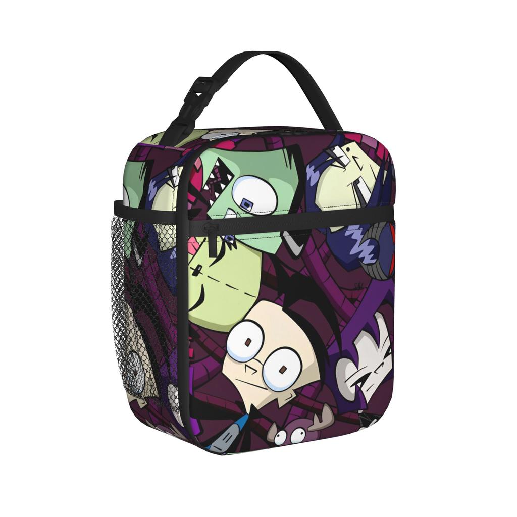 Invaders Zims Gir Lunch Bag Portable Zipper Lunch Box Girls Office Print Cooler Bag Kawaii Waterproof Thermal Tote Handbags