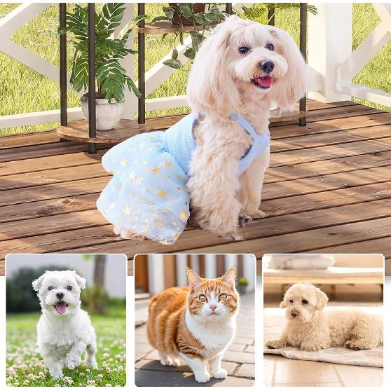 Dog Tutu Dress Cat Dogs Summer Tulle Slip Lace Dress Cute Puppy Glitter Star Skirt Pet Party Clothes for Small Medium Cat Dog (Blue, Medium)