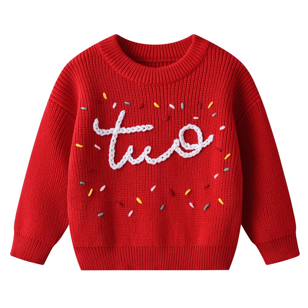 Autumn and Winter Hand-embroidered Colorful Baby and Infant Base Knitted Sweater Children's Sweater