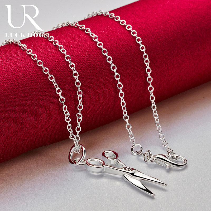 925 Sterling Silver Chain Scissors Pendant Necklace Fashionable Wedding Jewelry