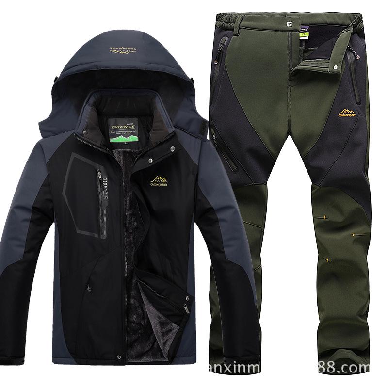 Outdoor Jackets Men 'S Winter Plus Velvet Thicken Gore -Tex Set Cotton Jacket