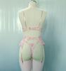 European Pink Floral Embroidered Garter & Bow Bra Set