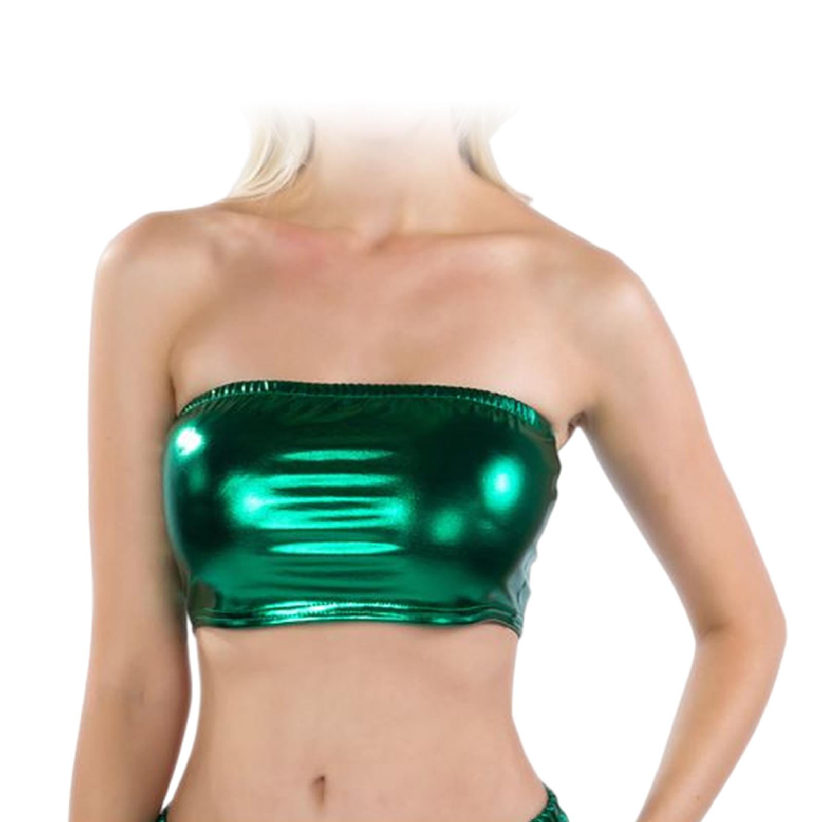 

Women s Bandeau Top Sleeveless Camisole Tube Top Strapless Swimsuit for Performance Nightclub Stage Clothing Costume зелёный