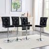 A Set of 2 Black Vintage Crocodile Leather Lift Bar Stools, with Crystal Buckle and Synthetic Leather Design, Add Elegance and Mystery to Dining Area