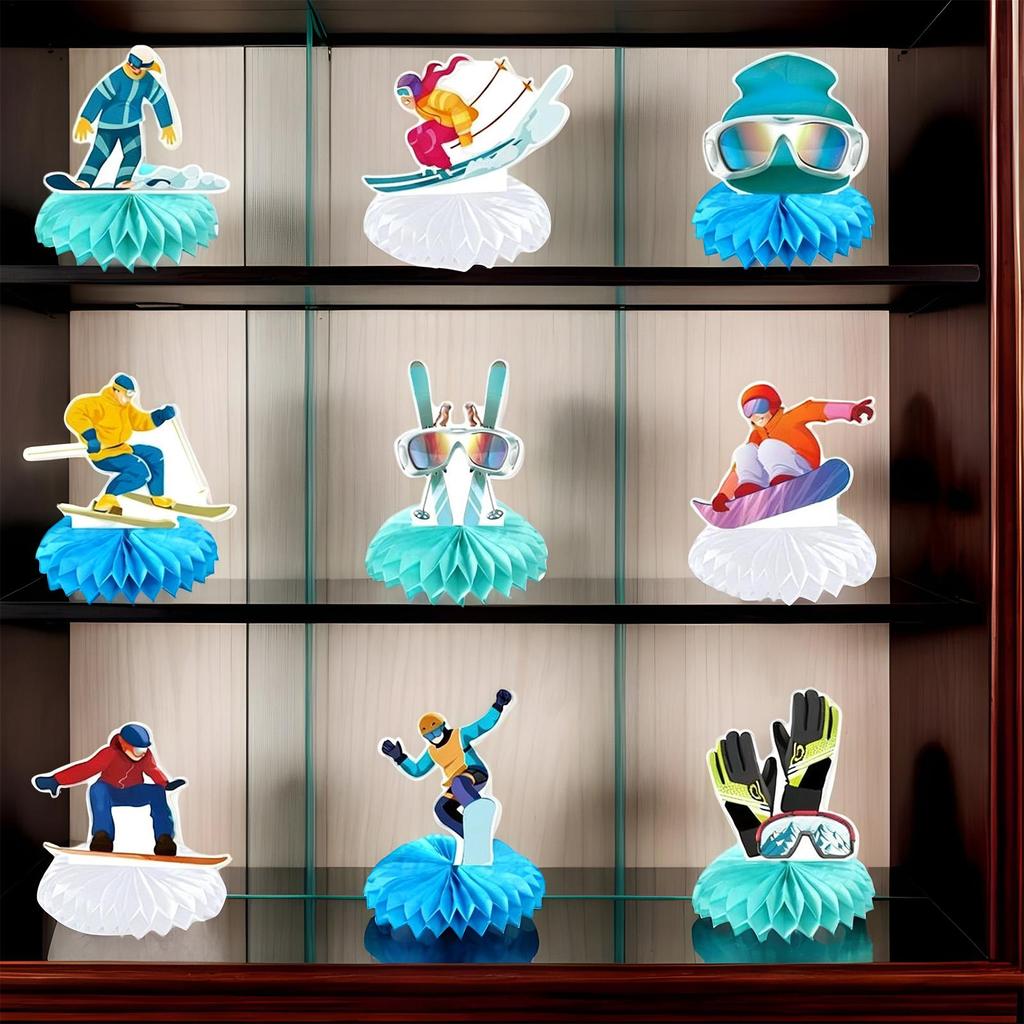 Ski Birthday Party Decorations 9 Pieces Sport Skier Decor Skiing Birthday Decoration Honeycomb Centerpieces for Home Table