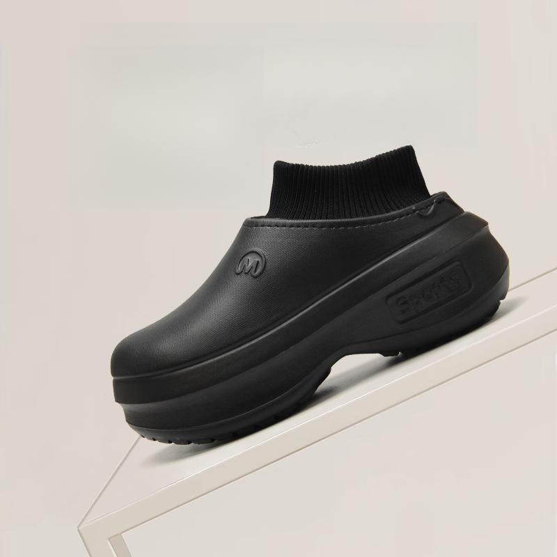 Women's Winter New Thick-Soled Height-Increasing Mules Platform Chef Shoes Waterproof Non-Slip Closed-Toe Warm Cotton Shoes