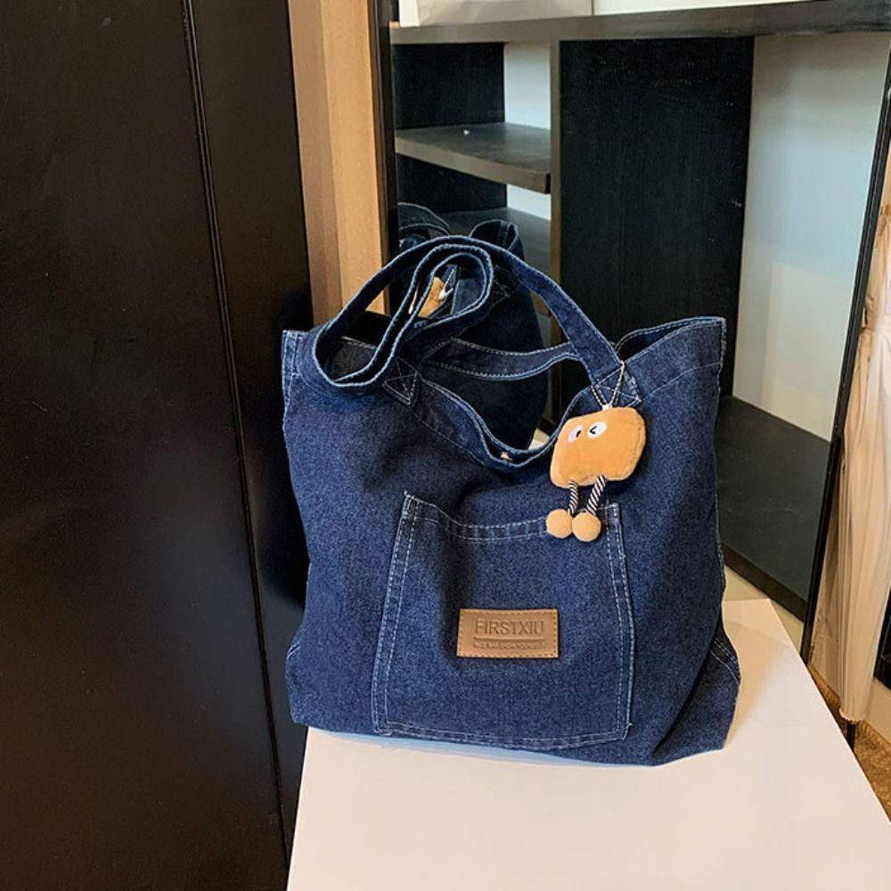 Large Capacity Denim Shoulder Bag Retro Leisure Tote Bag School Bag Cowboy Underarm Bag  Women