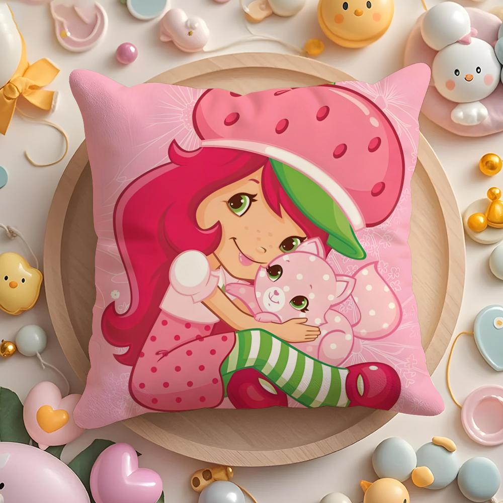 Cartoon S-Strawberry S-Shortcake Cushion Cover Home & Car Multi-Scene Pillow Cover - Reversible, Soft & Durable for Daily Use