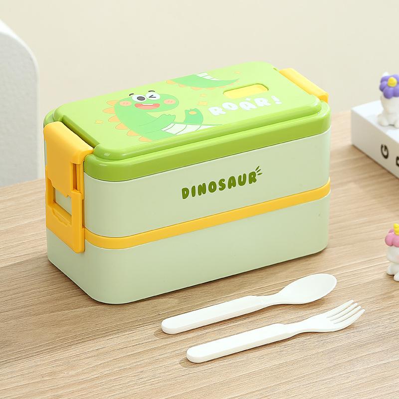 Children's Lunch Box, Cute Cartoon Compartmented Lunch Box, Double-layer Lunch Box, Microwaveable, Portable Student Lunch Box