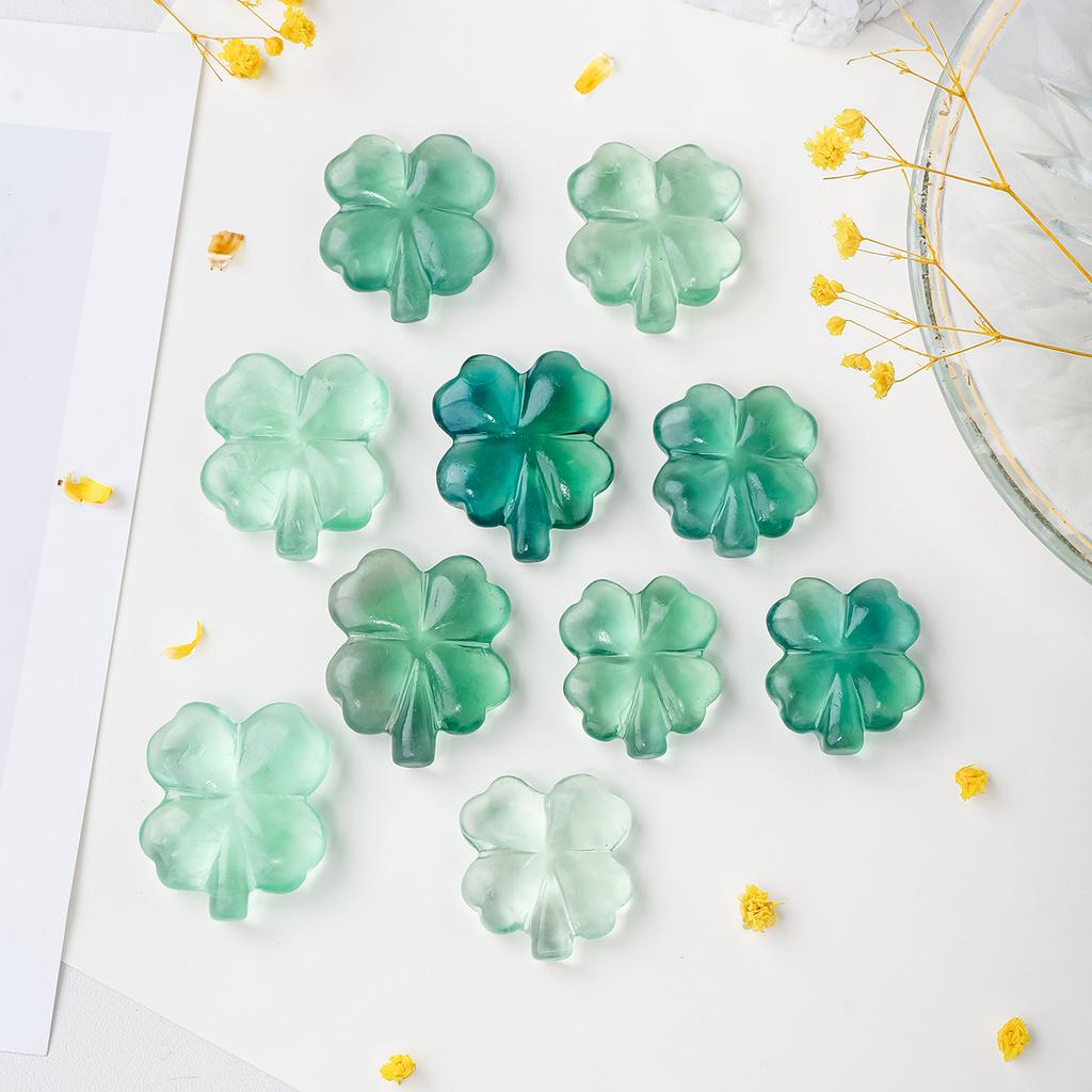 1PC Natural Crystal Green Fluorite Lucky Four Leaf Clover Pocket Ornament DIY Jewelry Household Supplies