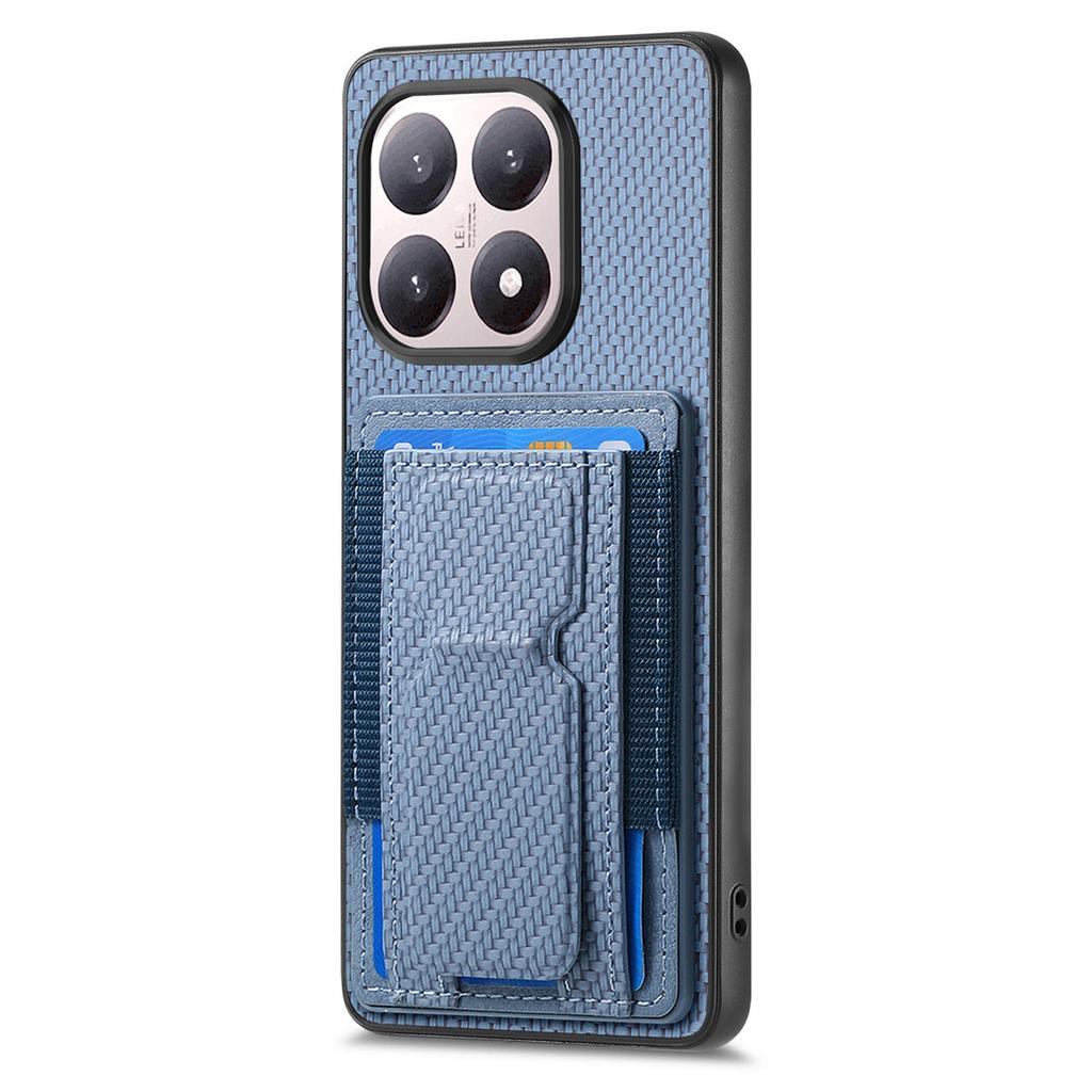 For Xiaomi 15T Case with Card Holder Kickstand Fiber Pattern Leather Back Cover