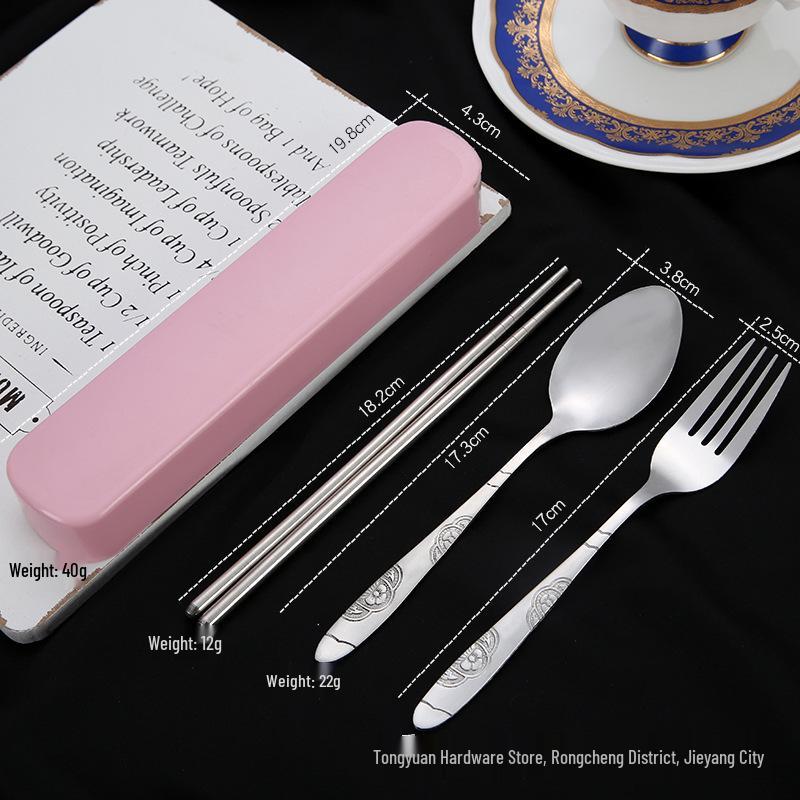 Portable Stainless Steel Travel Cutlery Set: Fork, Spoon & Chopsticks - Perfect for Students and Outdoor Use