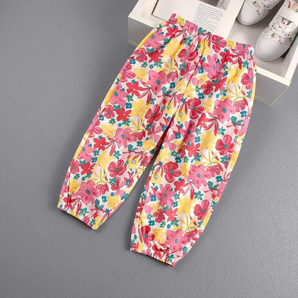 

Летние детские штаны с цветочным принтом для девочек и мальчиков, дышащие пляжные штаны, противомоскитные брюки 140 розовый