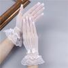 Elegant Anti-UV Bow Crystal Fishnet Lace Wedding Gloves Women Driving Gloves Sun Protection Mittens