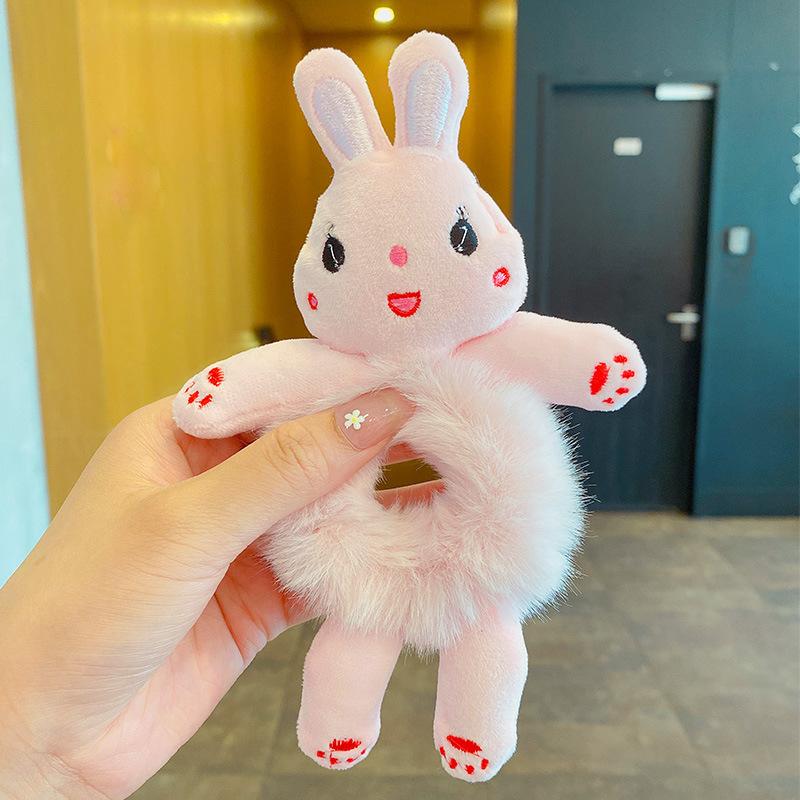1pc Cartoon Plush Hair Ring for Children; Rabbit Hair Tie; Pig Intestine ; Cute Female Rubber Band; Headband for Buns