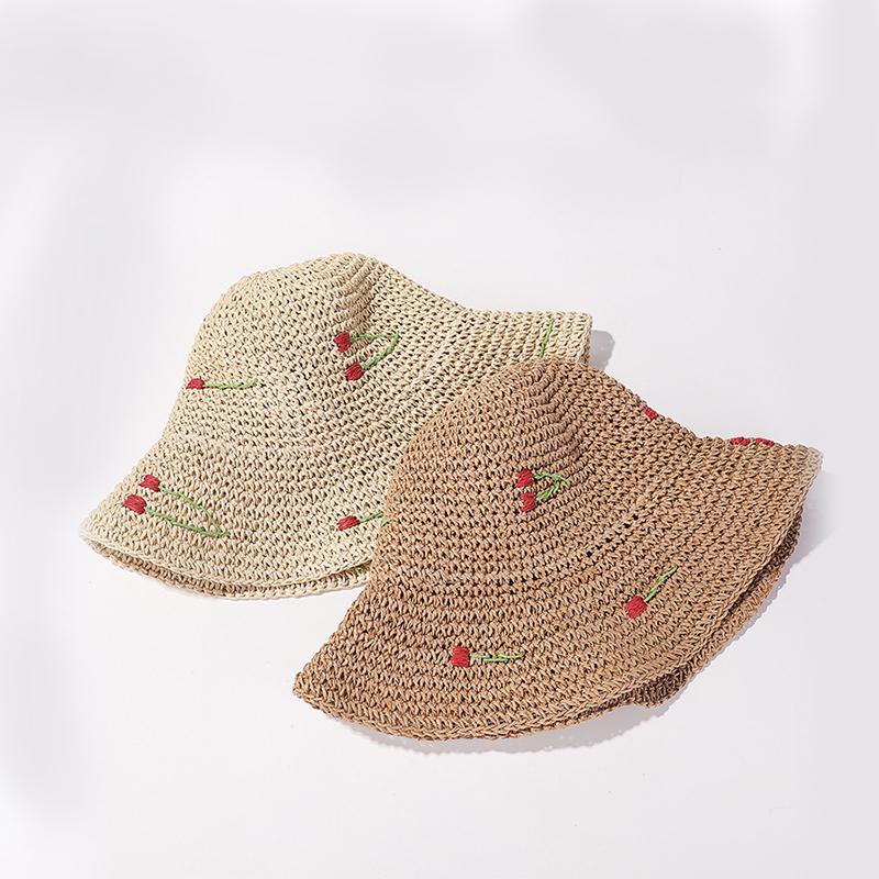 Versatile Hat Style Straw Woven Sweet Cherry Female Sunshade Hats Fisherman