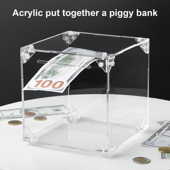 

Transparent Acrylic Money Box Large Capacity Piggy Bank Coin Cash Container
