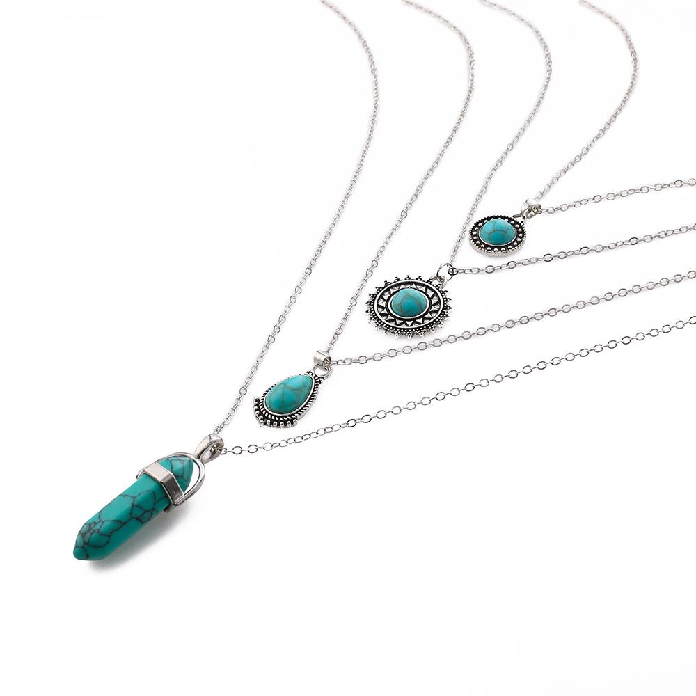 Bohemian Vintage Turquoise 4-Layer Pendant Necklace Set
