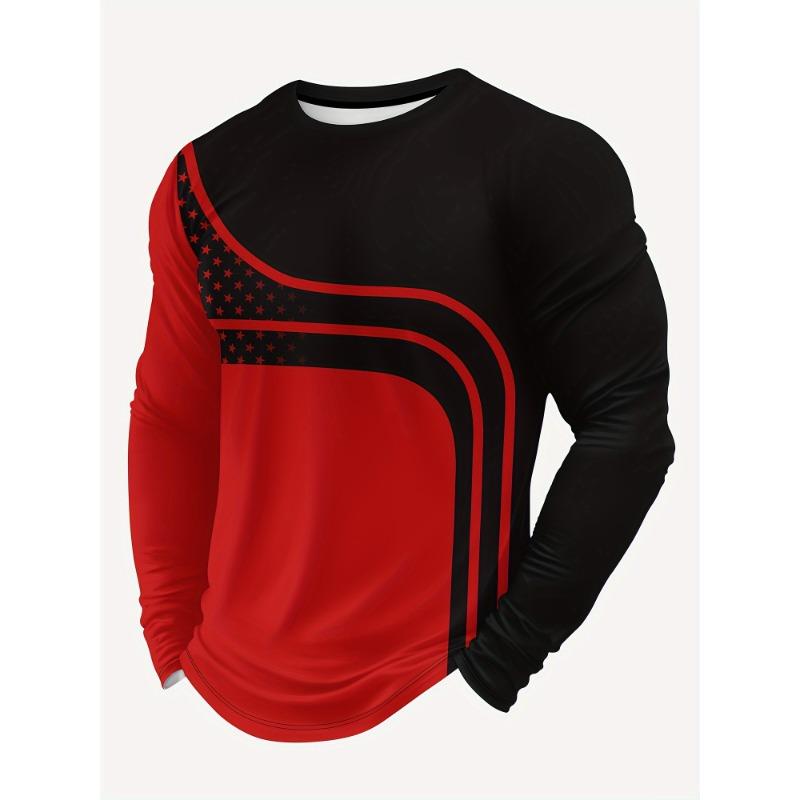 

Men s Sports Fashion Gradient Color Paint Mar Print Crew Neck Long Sleeve T-shirt Spring Autumn Leisure Tops Outdoors Sports Wear Tshirt S красный