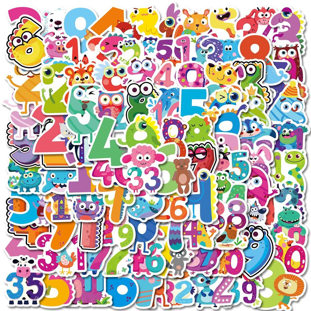 100 Fun Cartoon Arabic Numerals Waterproof Stickers Children's Enlightenment Stickers DIY Hand Account Decoration Stickers