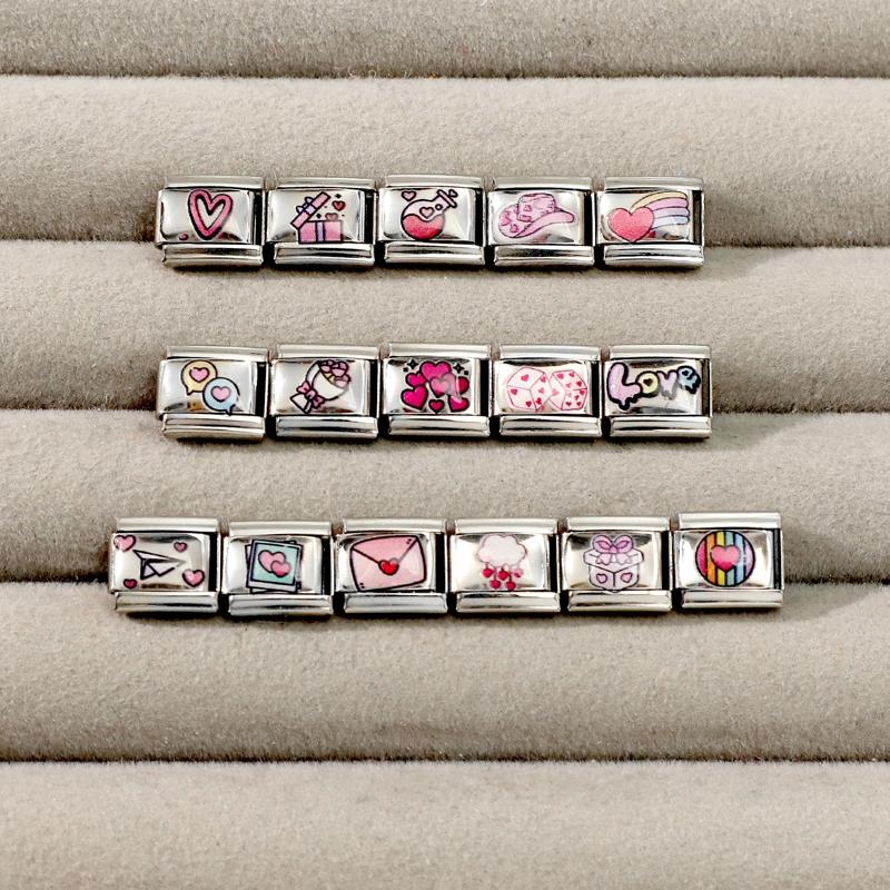 New Lovely Heart Envelope Rose Butterfly Cherry Charm Links Fit 9mm Italian Bracelet Women Men Making DIY Jewelry Gifts
