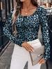 European and American spring and autumn new women's clothing leopard print printed buttons sexy slim fashion casual long-sleeved T-shirt