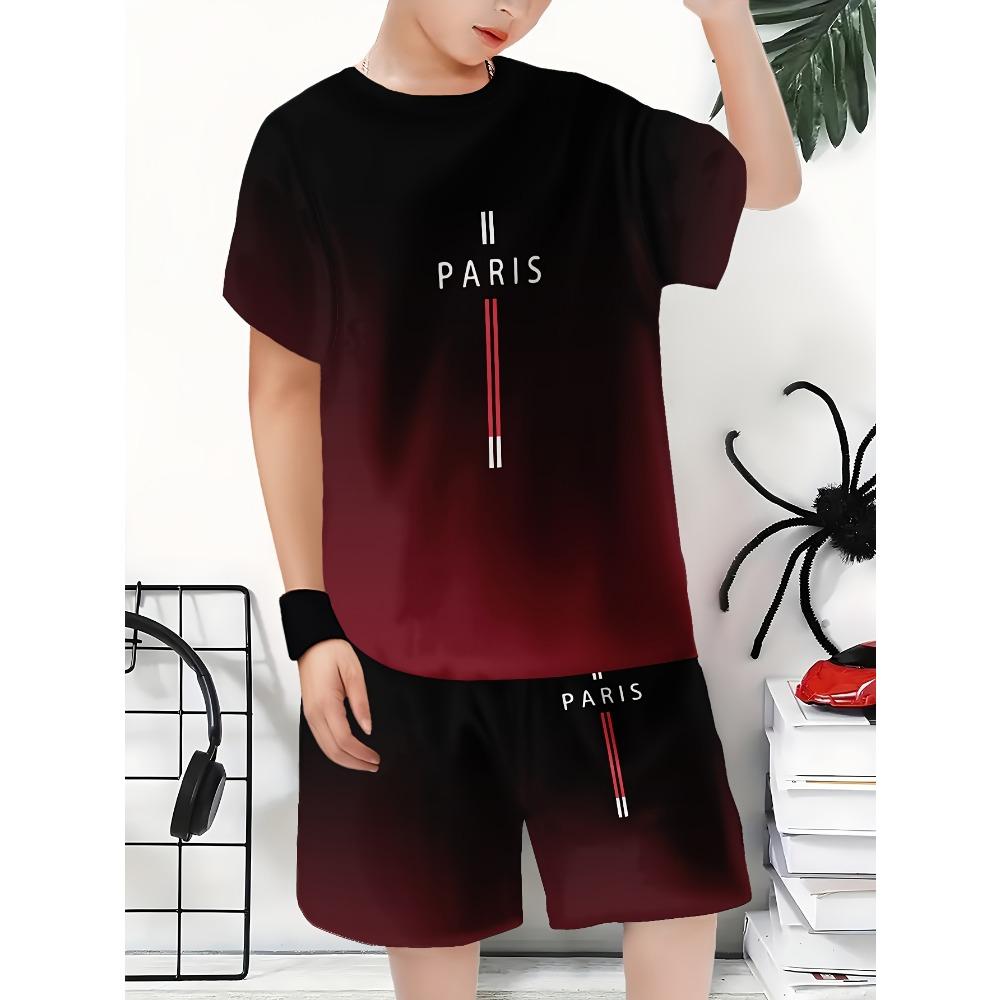 Boys  casual short sleeved set with classic gradient color design 150