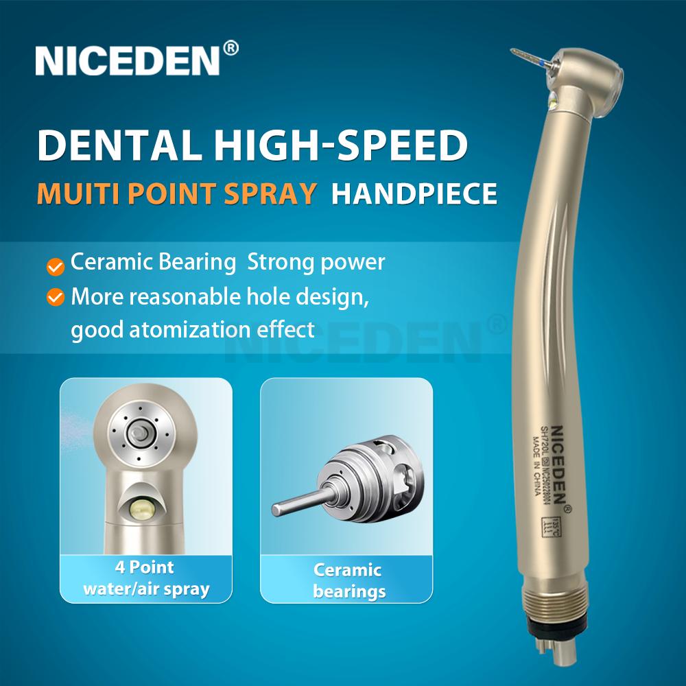 Niceden Dental 4 Water Spray 4 Anti-retraction Design Dental High Speed Handpiece Air Turbine Standard Push 2/4Hole