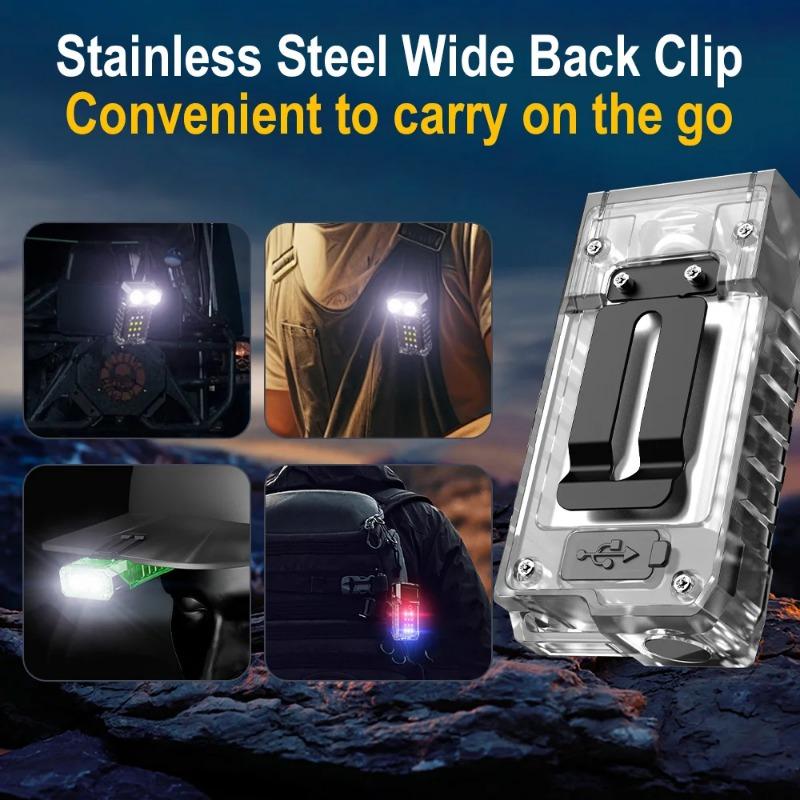 BORUiT EDC UV LED Fluorescence Flashlight Type-C Rechargeable Rotatable Torch Work Light with Clip Magnet Camping Pocket Lantern