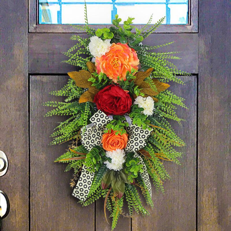 Autumn Season Wreath Door Hanging Leopard Print Harvest Festival Wall Hanging Simulation Plant Front Decoration
