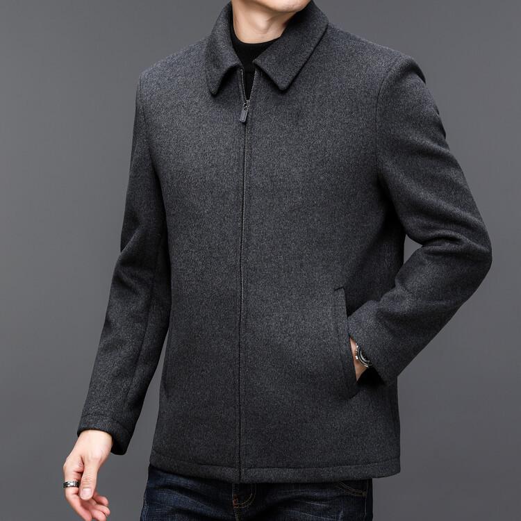 Pánský nový podzimní a zimní ležérní vlněný kabát s klopami