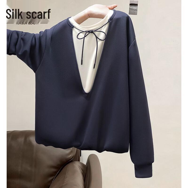 SIBASHE Women s Color Block Round Neck Long Sleeve Sweatshirt S