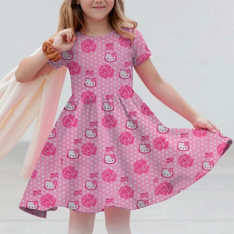 Easter Girls' 3D Floral Graphic Dress Short Sleeve Summer Spring Vacation