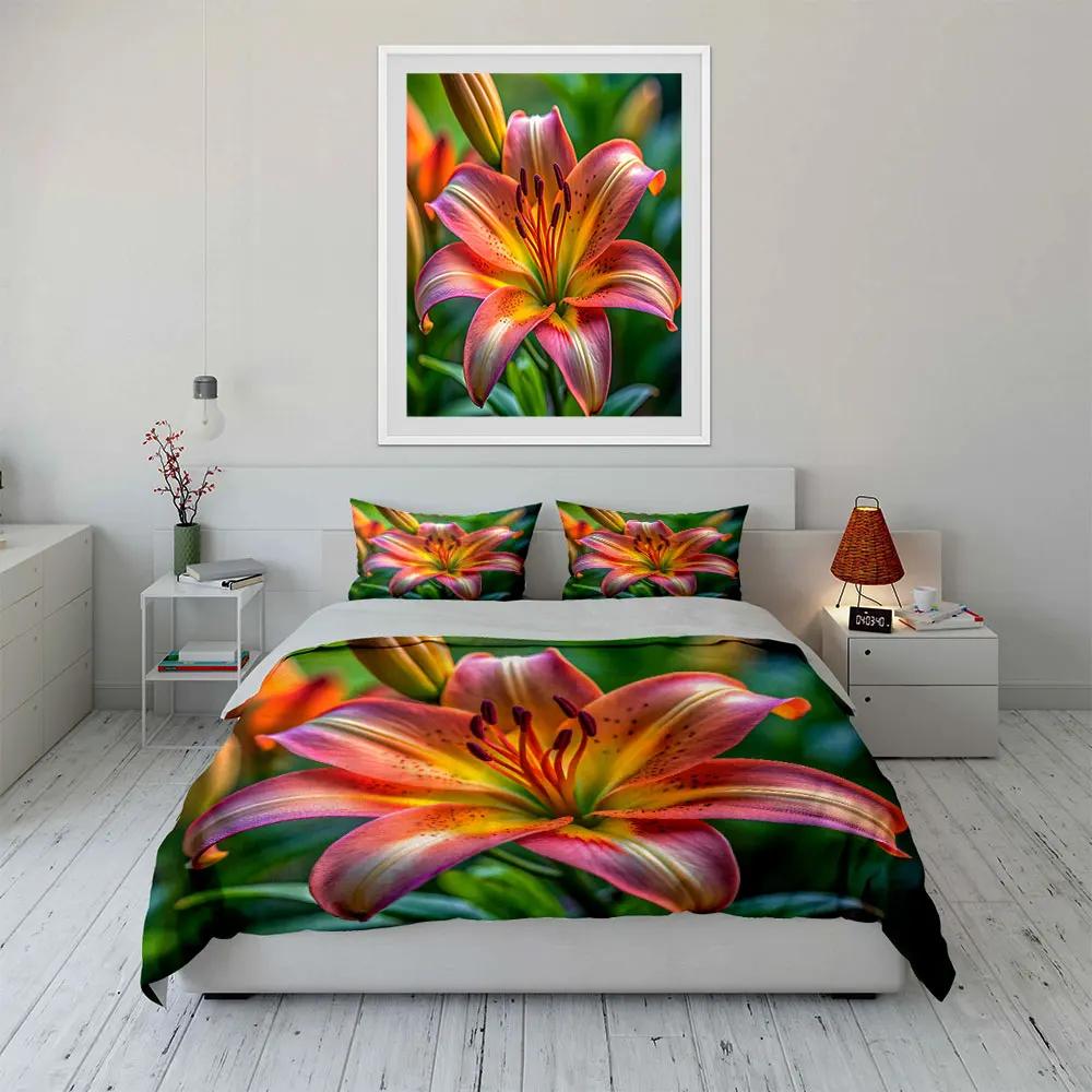 "Lily Flower Decor Set" Soft Comfortable Duvet Cover Bedding Set Included 1*Duvet Cover & 2*Pillowcases gift