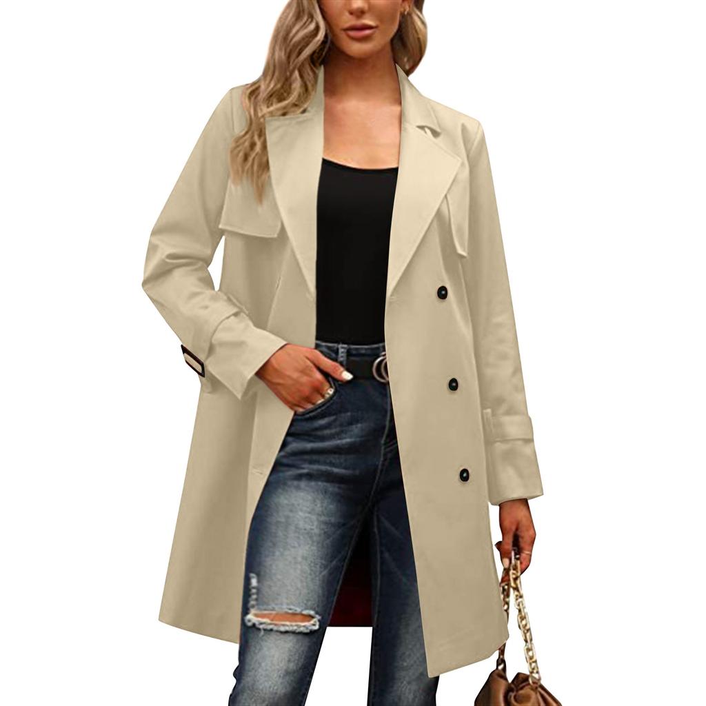 Dámský módní ležérní dvouřadý trenčkot s dlouhým rukávem a páskem