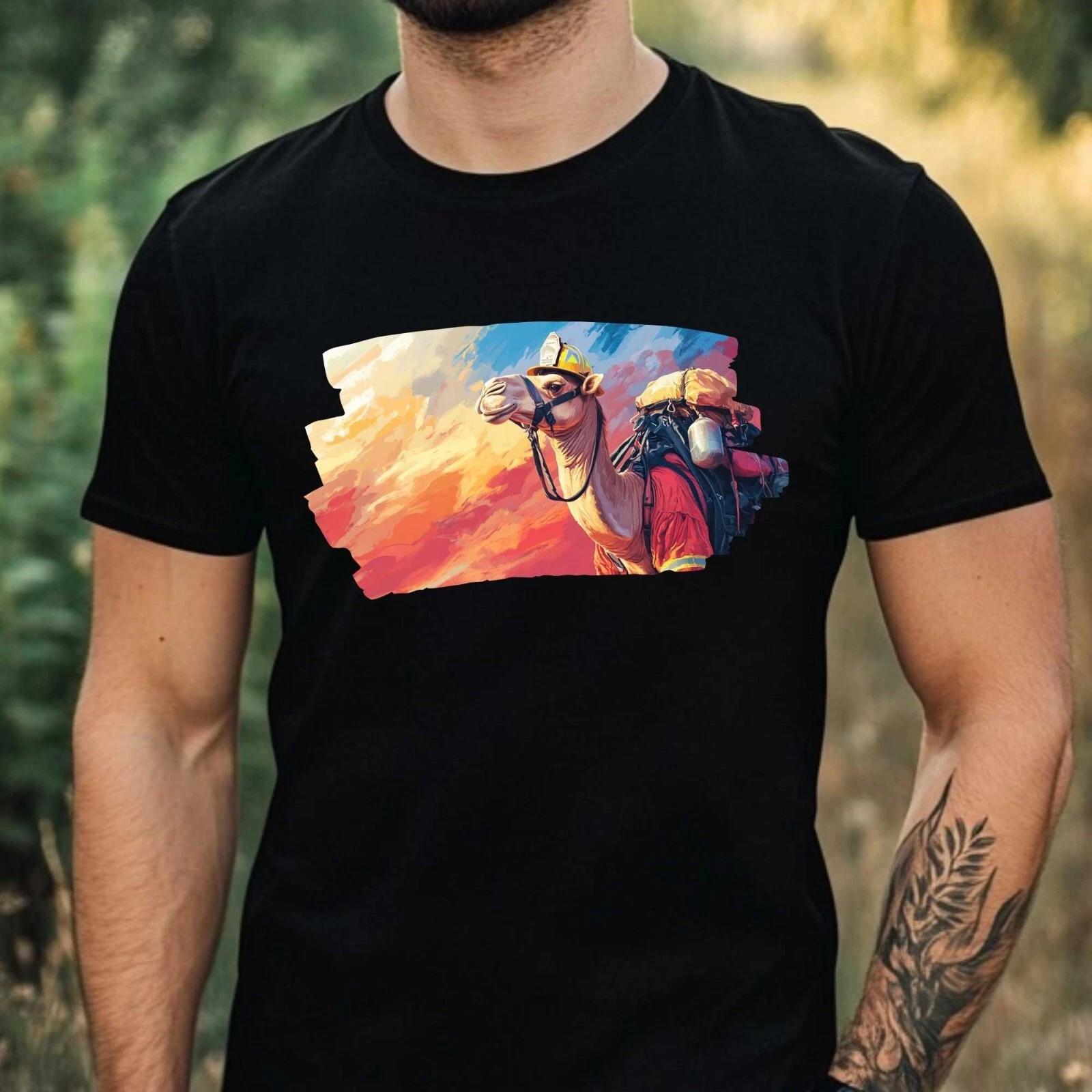 T-Shirt Herren Kamel als Feuerwehrmann Motiv Baumwolle Größe XS bis 5XL S