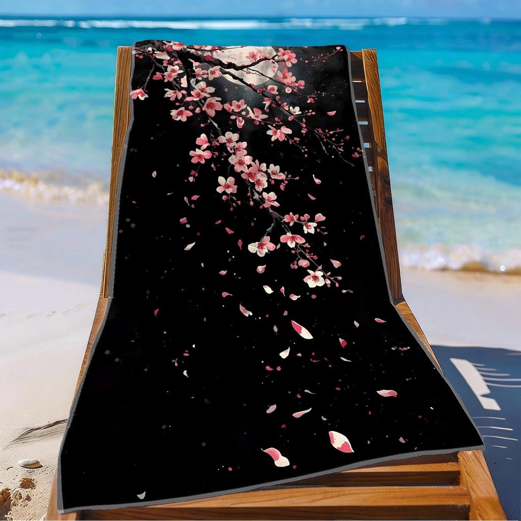 Elegant Sakura Moon Microfiber Beach Towel 1 Piece Set 2D Flat Printed Sandproof Waterproof Holiday Sea Sunbed Lounger Towel