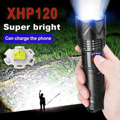 Super High Lumen 200000LM Flashlight Powerful XHP120 LED Torch Zoomable Lamp Long Range Lantern Rechargeable Torch Light