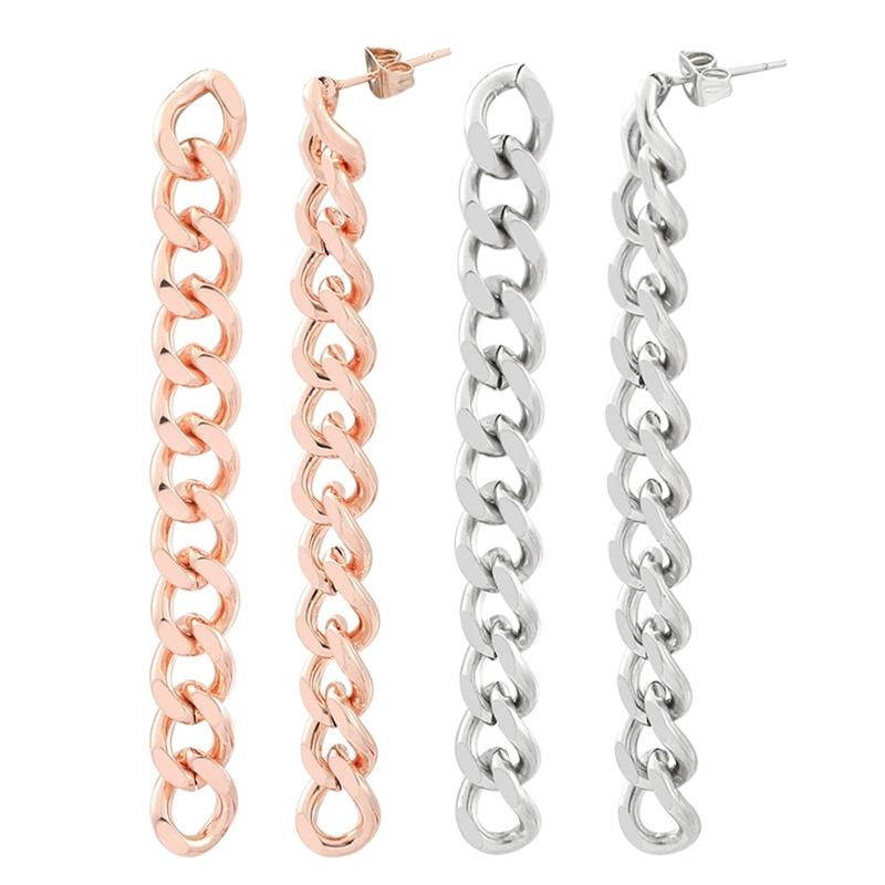 Minimalist Women Silver Gold Hip Hop Style Chain Tassel Earring For Fashion Girl Party Punk Stainless Steel Jewelry Gift