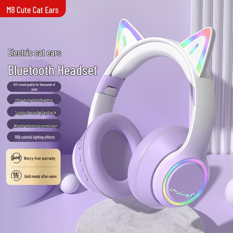 Wireless Bluetooth Cat Ear Headphones - Noise Cancelling, Over-Ear, Gaming & Music for Kids & Computers
