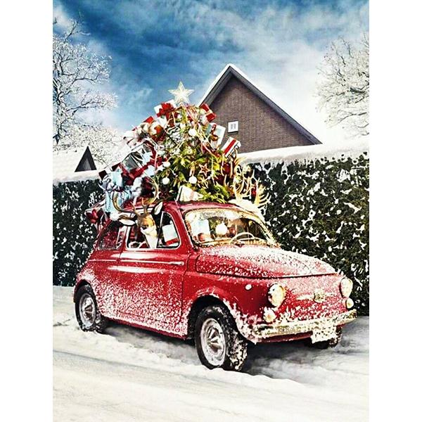

DIY Алмазная картина Рождественская полная квадратная Алмазная вышивка Зимний пейзаж Автомобильная мозаика Стразы Хобби Искусство Full Round 20x25CM