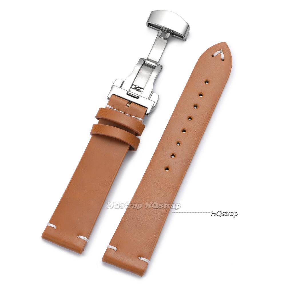 Quick Release Stitching Cowhide Strap for Omega 18 20 22mm Wrist Bracelet for Seiko Vintage Leather Watch Band Butterfly Buckle