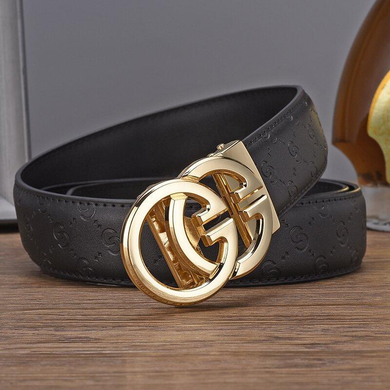 Men's Embossed Cowhide Leather Belt with High-Grade Alloy Automatic Buckle - Casual Style