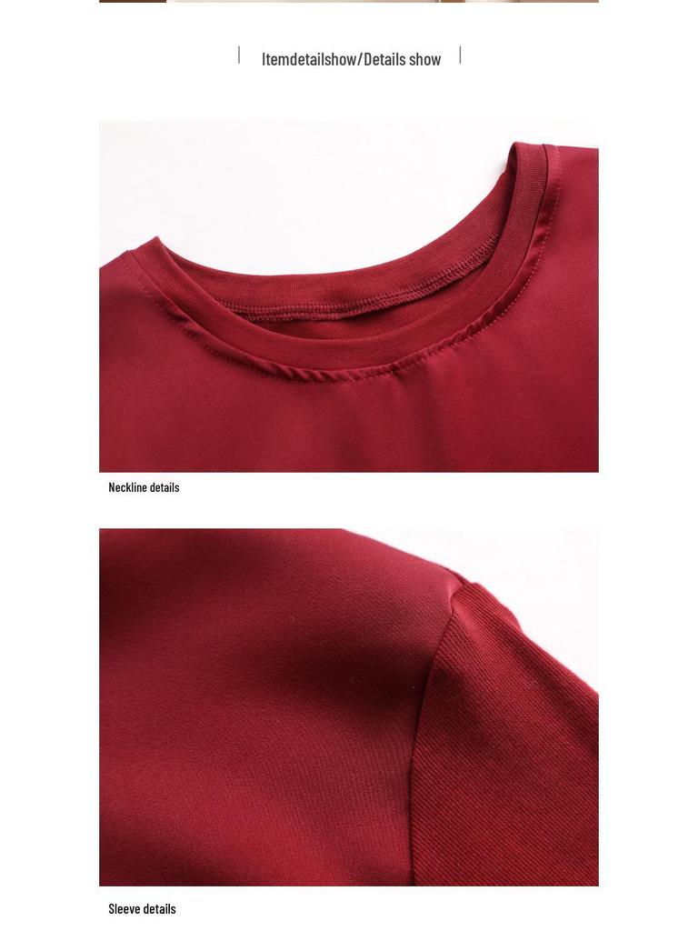 Seven-Sleeve Women's Satin Acetate T-Shirt - Spring 2025 Collection, Modal Round Neck, Fashionable and Versatile.