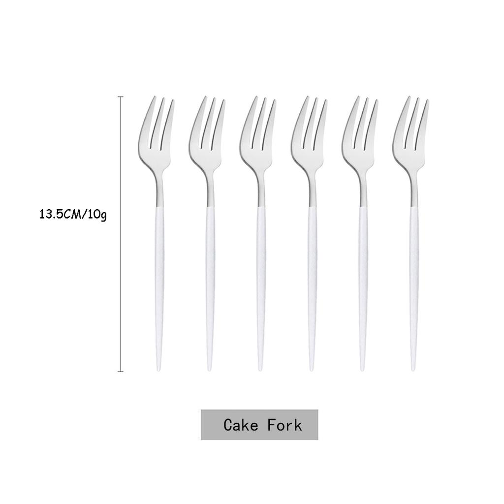 6Pcs White Silver Cutlery Set Stainless Steel Dinnerware Tableware Dessert Knife Forks Long Handle Spoon Coffee Spoons Flatware
