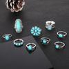 Ring, Vintage Bohemian Feather Turquoise Hollow 9 Piece Set Ring