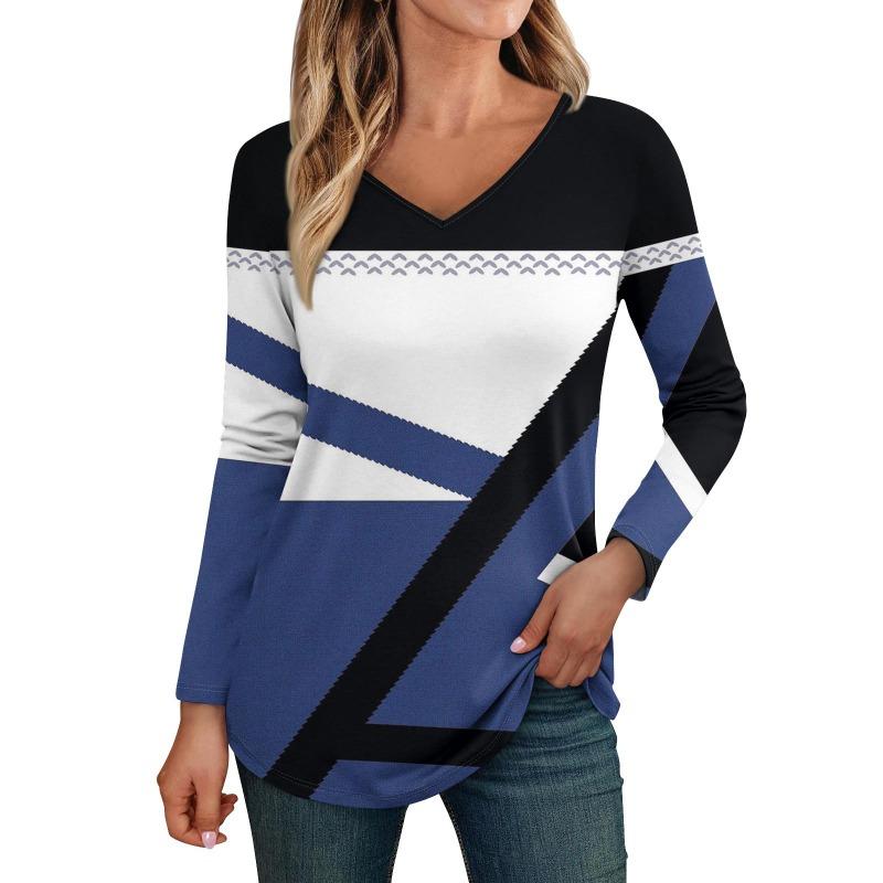 Damen Langarmshirts V-Ausschnitt Casual Blumendruck Basic Trendy T-Shirt Blusen Herbst Tunika Outfits Taillierte T-Shirts Damen