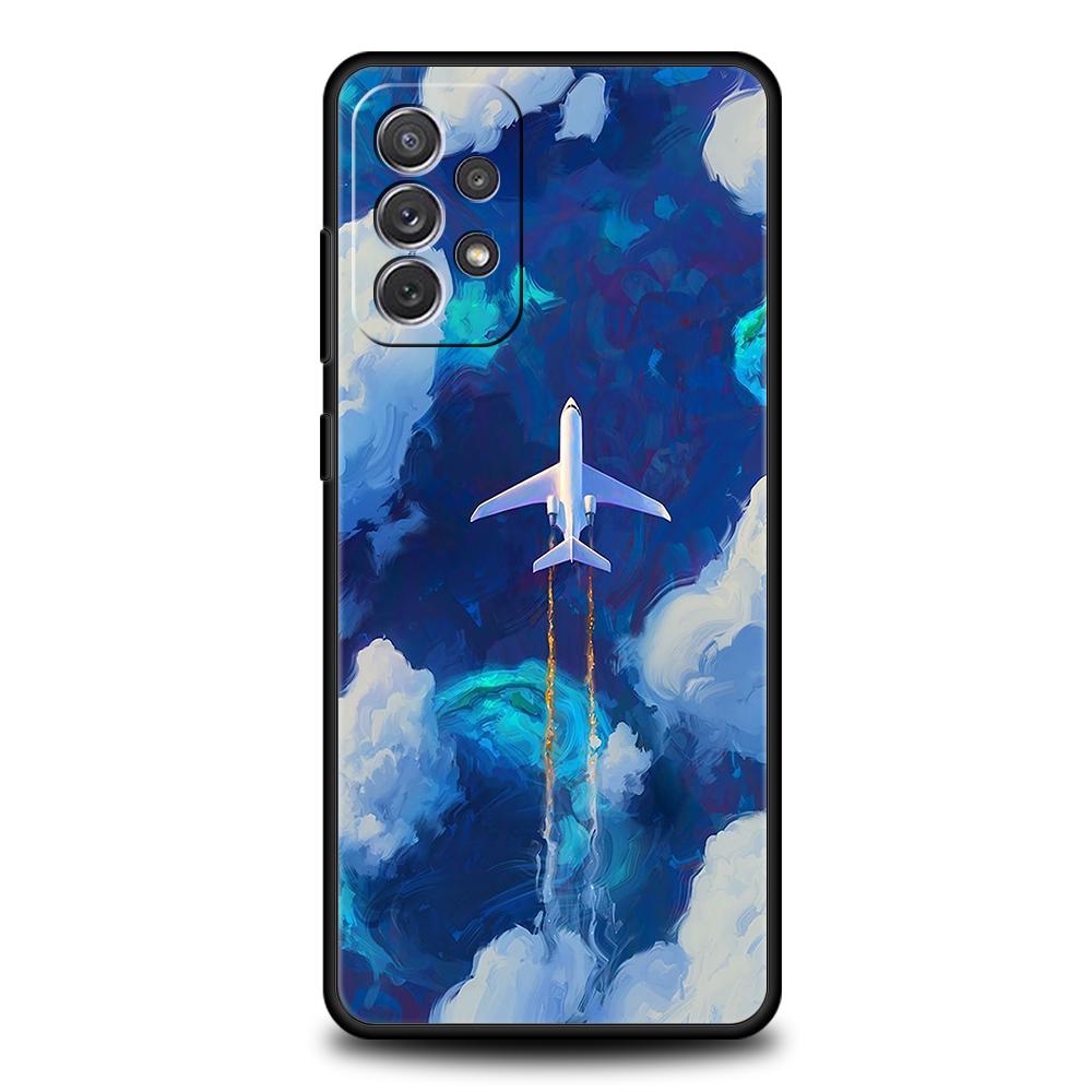 Phone Case For Samsung A15 A13 A35 A55 A51 A71 A41 A31 A21S A03S A05 A17 A23 A25 A33 A53 A73 5G A07 4G Cover Airplane Pattern