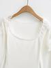 Pure Desire U-neck Lace Patchwork Fleece Long-Sleeve T-shirt for Women - Autumn/Winter Slim Fit Short Base Layer