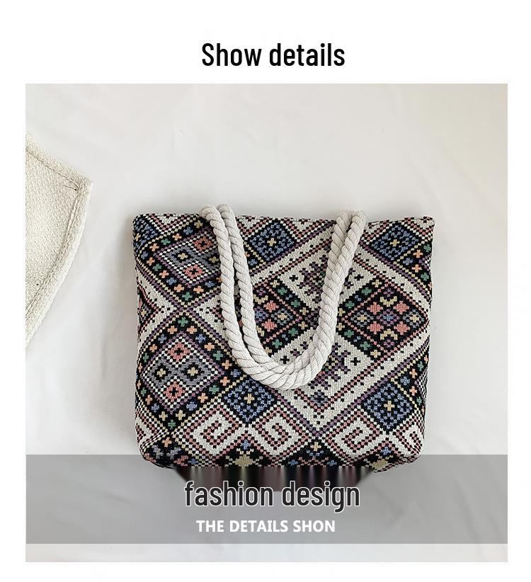 Women's 2024 Large Capacity Ethnic Style Tote: Trendy Single Shoulder Commuting Bag for Students